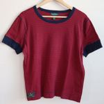 LRL Lauren Jeans Co Striped Ringer Tee Red Navy Women's XL Cotton Stretch Red Photo 0