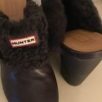 Hunter  Original women brown leather fur trim Bruson mule shoes US 7.5 Euro 38 Photo 1
