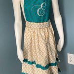 Embroidered “E” Aqua, Gold & Cream Tieback Apron Blue Photo 0