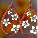 Boho Chic Wooden Teardrop Earrings with Vintage White Floral Cut Photo 1