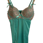 NATIVE INTIMATES 00’s Turquoise & Silvery Gray Lace Satin Babydoll Chemise 36C Blue Size 36 C Photo 0