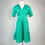 NWOT Boden Linen Ada Double Cloth Green Ruffles Dress Size 8 Knee Length Photo 1