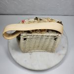 VTG Handmade Floral Wicker Nantucket Basket Purse White Ribbon Handle Photo 8