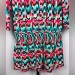 La Blanca ‎ Puff Tie Sleeve Keyhole Neckline Zig-Zag Knit Smock Waist Coverup Photo 2