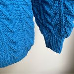 Handmade Vintage Women's Hand Cable Knit Wool Sweater Blue Half Heart Chunky Warm Small Photo 1
