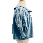 SEA NEW YORK NY KYLA EMBROIDERY ON CHAMBRAY PUFF SLEEVE BUTTON UP TOP SIZE L Blue Size L Photo 6