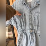 Mango  denim romper playsuit light wash chambray short sleeve pockets button down Photo 4