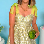 Green Floral Dress with Bow Straps Size M Photo 0