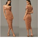 Anthropologie By slim ruched off the shoulder midi dress in copper Photo 1
