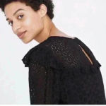 Madewell Women’s Black Eyelet Waterlily Tiered Ruffle Boho Mini Dress Size 10 Photo 3