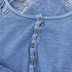 Free People Small Keepsake Henley Long Sleeve Top Blue Crochet Lace Cut Out Boho Photo 3