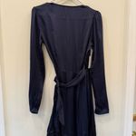 Aritzia Wilfred  Callie Satin Wrap Mini Dress Navy Polka Dot Size XS NWT Photo 9