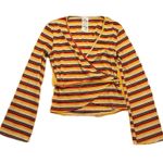 Sadie & Sage Women's Boho Wrap Tie Blouse Multicolor Striped Bell Sleeve S Photo 0