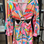 Anthropologie Groovy cutout mini dress long sleeve balloon o-ring bamboo go go satin go out Photo 0