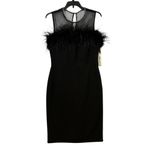 Eliza J NWT Black Feather Trim Illusion Neck Sheath Cocktail Dress 8 M Photo 4