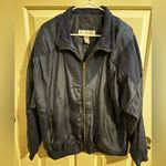 Lavon Vintage Womens Silk Bomber Zip Jacket Pockets Navy Blue XL Photo 1
