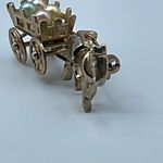 Vintage mule & cart of faux pearl brooch. Spinning wheels. Gold Photo 6