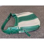 Cole Haan Green Leather & Canvas Shoulder Bag Purse Woven Photo 4