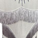 Save The Queen Long Sleeve Metallic Stripe Fringe Dress Greige Women's Small Photo 4