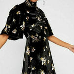 Free People  Be My Baby Velvet Floral Print High Neck Mini Dress Black Size 0 Photo 0