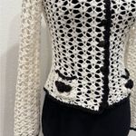 White Crochet Cardigan with Black Trim Photo 2