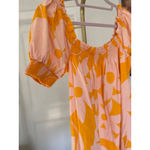 Free People  Mila Floral Mini Dress S Boho Puff Sleeve Smocked Pink Orange Beach Photo 2