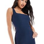 ASOS Vesper bengaline square neck fishtail midaxi dress in navy Photo 3