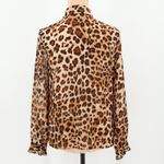 ZARA Leopard Print Ruffle Blouse Top Womens Office Siren Career Button Size XS Photo 2