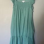 LC Lauren Conrad Green Smocked Ruffle Sleeve Midi Dress Size M Medium Teal Party Photo 2