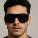 Oversized Square Black Shield Sunglasses Unisex Fashion Frame Photo 0