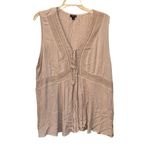 Torrid Babydoll Crinkle Gauze Crochet Inset Lace-Up Top Mushroom Size 3X Photo 1