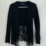 ZARA Small Black Open Front Goat Skin Suede Fringe Long Sleeve Jacket Top Photo 3