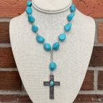 Cross Lariat Necklace with Faux Turquoise Blue Photo 0