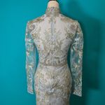 Mac Duggal Long Formal Dress 11165 Long Sleeve Applique V-Neck Gown Blue Gold 2 Photo 5