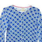 L.L.Bean Womens Small Nautical Blue White Basket Weave Print Cardigan 3/4 Sleeve Photo 1