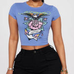 Ed Hardy  Pale Blue Graphic Print Crop Top Tee Photo 0