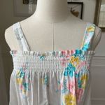 Vintage 70s Sundress Nightgown Floral Smocked S White Photo 3