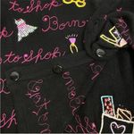 Berek Vintage 90s Born To Shop Embroidered Appliqué Cardigan Sweater Black XL Black Photo 8