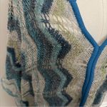 Sigrid Olsen  Poncho Crocheted Open Knit Chevron Wool Art To Wear Blue Green Grey Photo 4
