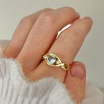 Boutique NWT Gold Sapphire Round Cut Ring “Raphaella” Light Blue Topaz Promise Engagement Jewelry Photo 2