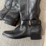 Ann Taylor Black Pebbled Leather Low Heel Tall Riding Boots Goldtone Buckles 6.5 Photo 3
