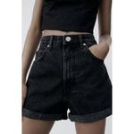 ZARA NWT Black Mom Fit High Rise Bermuda Denim Jean Shorts Womens 0 Photo 0
