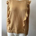 BCBGeneration Ruffle Crew Neck Long Sleeve Acrylic Pullover Light Gold Sweater L Photo 0