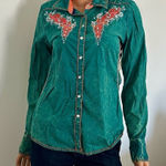 ROAR Western Embroidered Rhinestone Pearl Snap Shirt Roll Tab Sleeves Sz Medium Photo 0