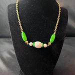 Vintage Avon Gold Tone Necklace with Green and White Beads Photo 0