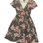 Derek Heart Black and Pink Floral Midi Dress Photo 0