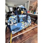 Roxy Vintage  Blue White Floral Print Leather Rolling Duffle Bag Photo 11
