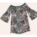 Glam NWOT New  American Made Off-Shoulder Boho Print Dress Bell Sleeves Size S Photo 3