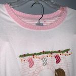 Jane & Bleecker  Pink & White Fleece Stripes Snowflakes Christmas Pajamas Large Photo 6