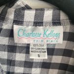 Charlotte Kellogg Palm Beach Small 100% Silk Navy Gingham Top Button Clean Girl Blue Photo 1